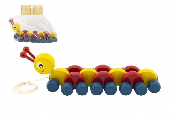 Húsenica drevo ťahacia farebná 27cm
