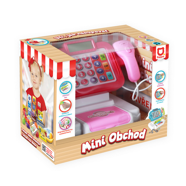 MINI OBCHOD - pokladňa česká s učením ako nakupovať - ružová