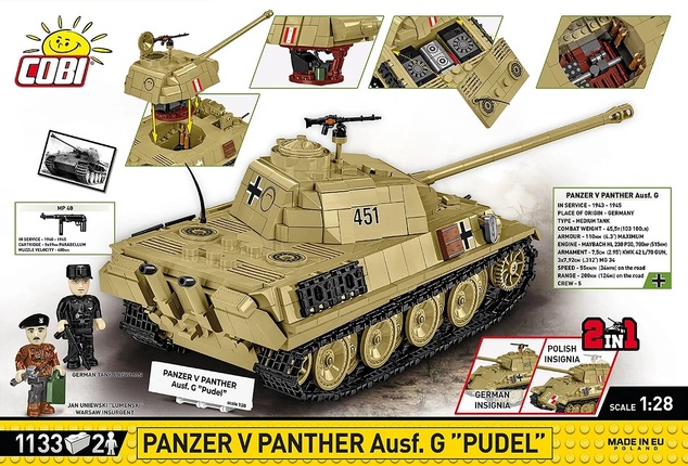 Cobi II WW Panzer V Panther Ausf. G "Pudel", 1:28, 1133 k, 2 f