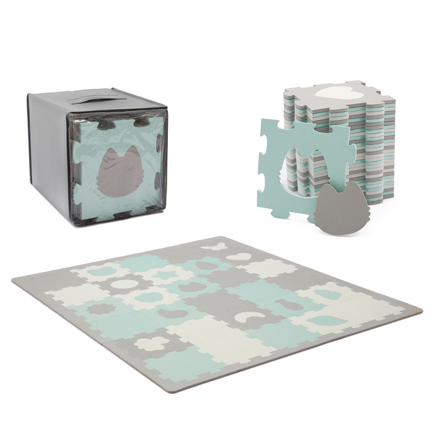 KINDERKRAFT Covoraș puzzle din spumă Luno Shapes 185 x 165 cm Mint, 30 buc, Premium