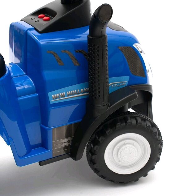 Detské odrážadlo traktor s vlečkou a náradim Baby Mix New Holland žltý