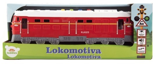 Lokomotíva/Vlak červená plast na batérie so zvukom so svetlom