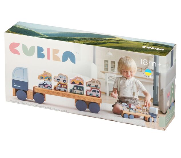 CUBIKA Pastel 15924 Kamión s autami - drevená skladačka 12 dielov