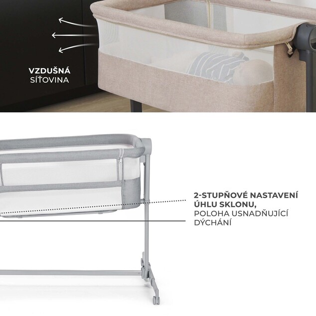 KINDERKRAFT Postieľka detská polohovateľná Nestee Up2 Full Light Grey