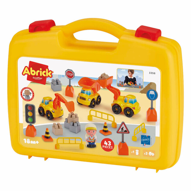 Ecoiffier Abrick - Valigetta con veicoli da costruzione