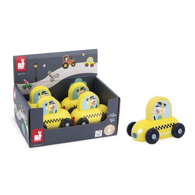 Janod Cross roads Holzschiebeauto Taxi gelb