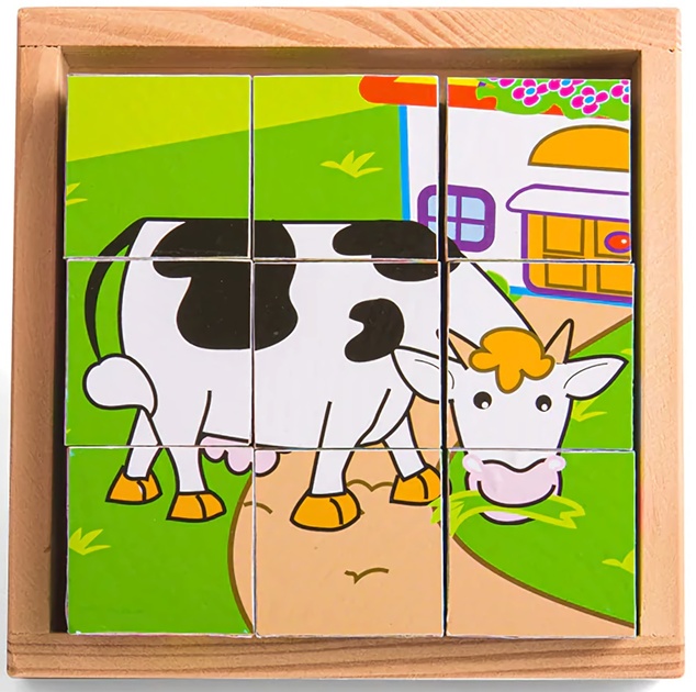 Bigjigs Toys Obrázkové kocky kubusy Zvieratká 9 kociek
