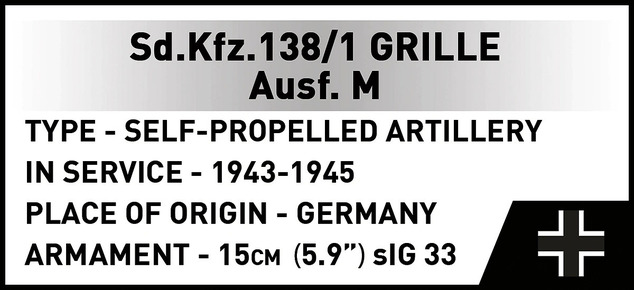 Cobi 2665 World War II Sd.Kfz. 138/1 GRILLE Ausf. M, 1:28, 724 k, 1 f