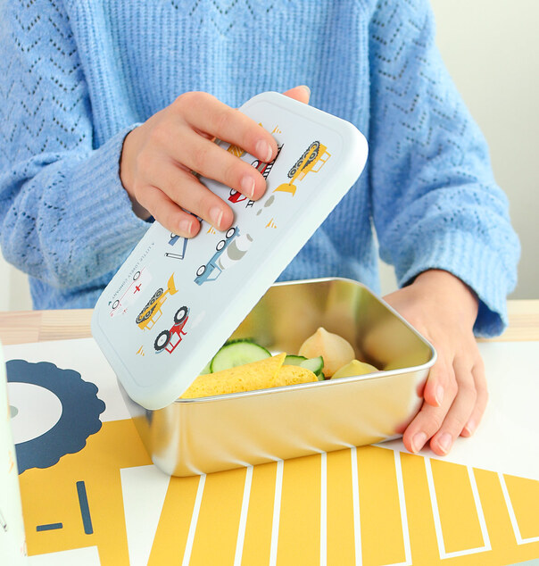 A Little Lovely Company – boîte à déjeuner en acier inoxydable avec couvercle en plastique – véhicul