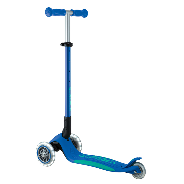 Globber Kinder-Klapproller – Primo Folding Plus Lights V2 Marineblau/Smaragdgrün