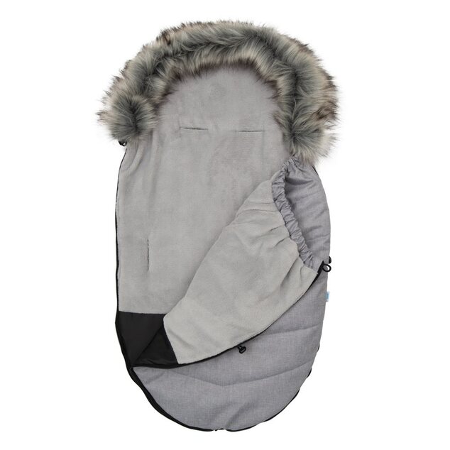 Kinderfußsack NEW BABY mit Fell hellgrau
