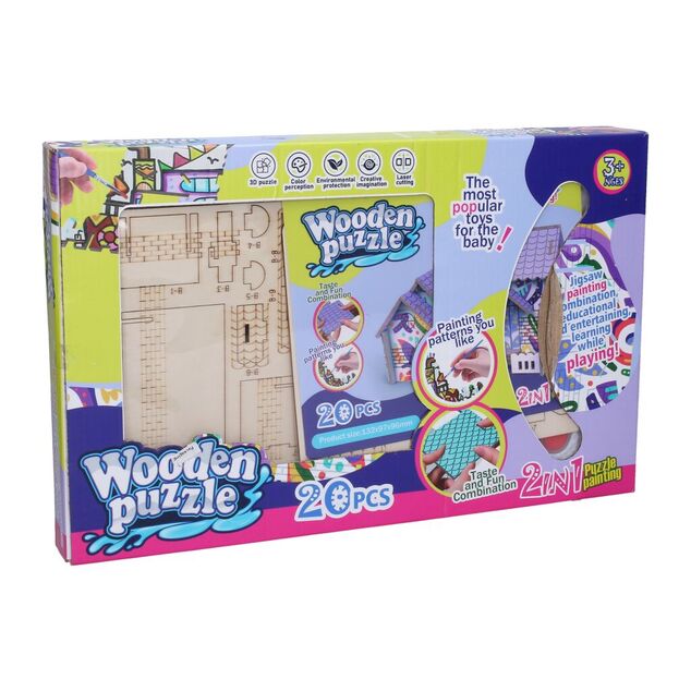 Puzzle 3D drevené dom s farbami