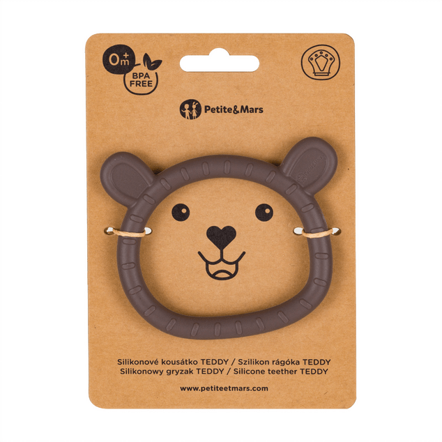 PETITE&amp;MARS Silikonski grizalo Teddy Bitter Cocoa 0m+