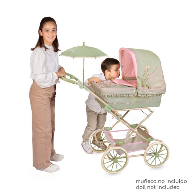 DeCuevas 82068 Passeggino pieghevole per bambole REBORN con ombrellone e accessori Botanic 2026