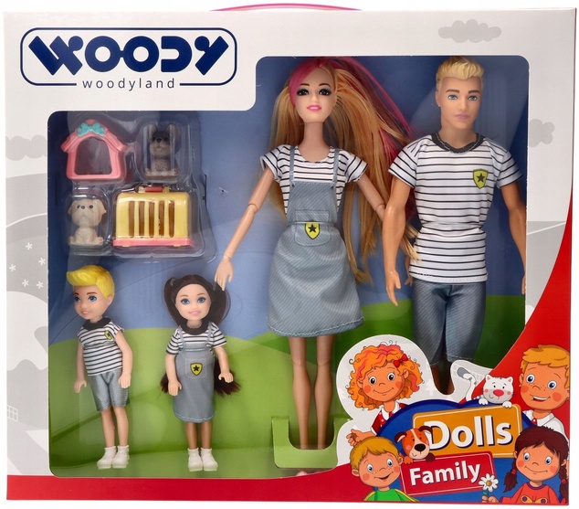 Woody Bábiky Rodina s miláčikmi, 30cm
