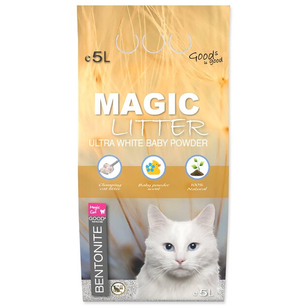 Podstielka Magic Litter Bentonite Ultra White Baby Powder 5L