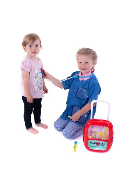 Sada doktor/lekár plast so stetoskopom na batérie v plastovom kufríku na kolieskach
