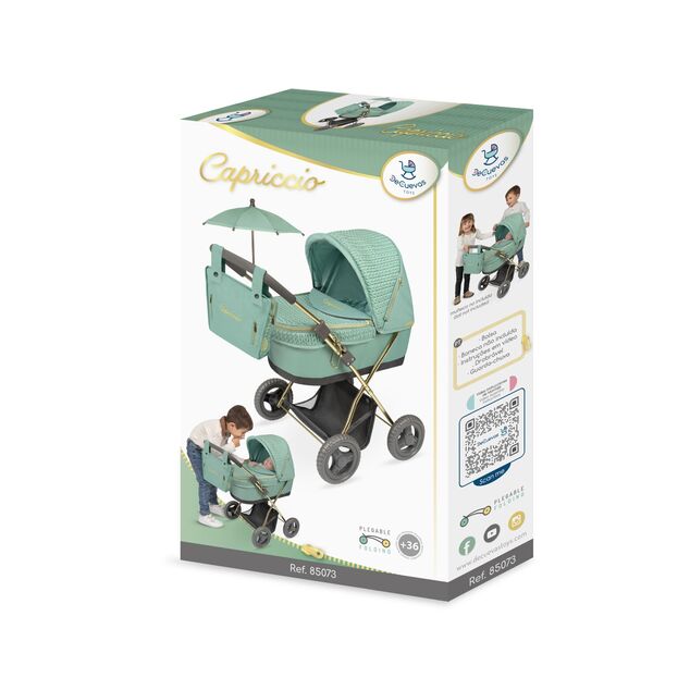 DeCuevas 85073 Skladací kočík pre bábiky so slnečníkom a taškou Capriccio 2025 - 60 cm