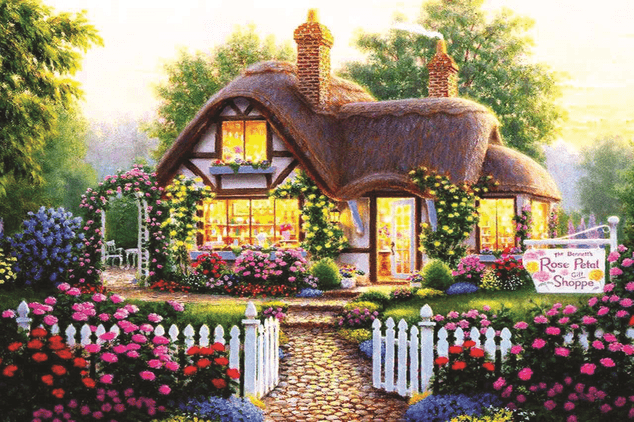 Peinture au diamant - Chalet fleuri 30 x 40 cm