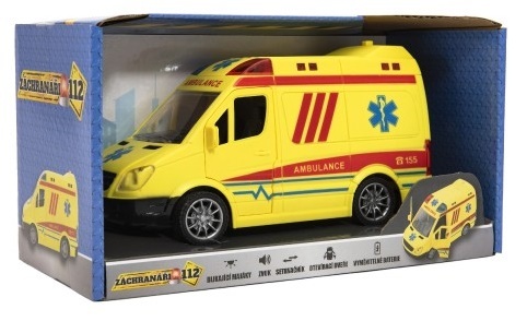 Auto ambulancia plast na zotrvačník na batérie so zvukom so svetlom