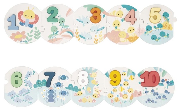 Janod Vkladacie drevené puzzle pre deti Čísla Pure