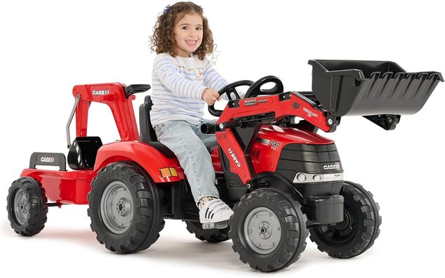Falk Šliapací traktor 996Y Case IH s nakladačom, rýpadlom a vlečkou