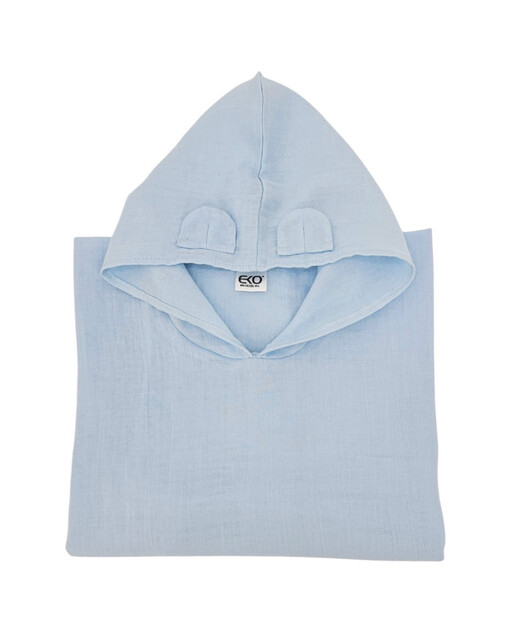 Poncho en mousseline écologique avec capuche et oreilles Bleu 75x120 cm
