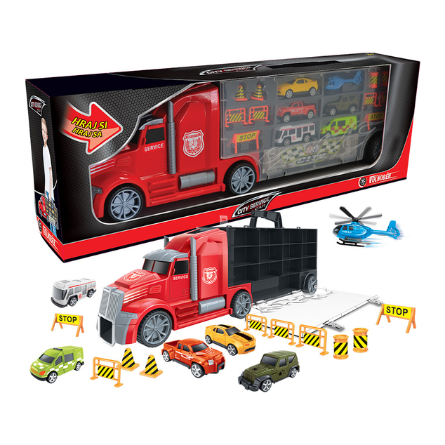 CITY SERVICE CAR - Ťahač s autami a vrtuľníkom 55 cm