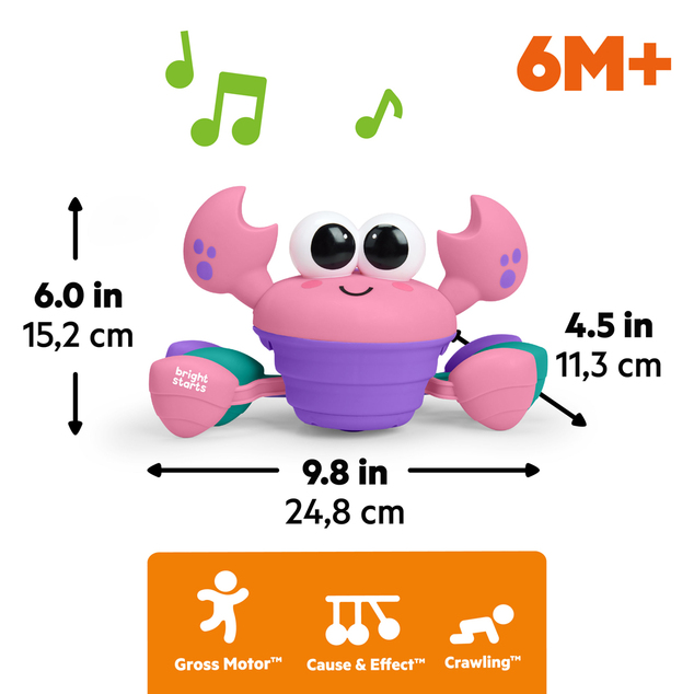 BRIGHT STARTS Jucărie muzicală și multisenzorială Rockin' Crawling Crab™ - Roz, 6m+
