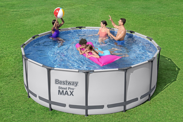 Überirdischer Pool Steel Pro MAX grau, Kartuschenfilter, Leiter, Abdeckplane, 3,96m x 1,22m