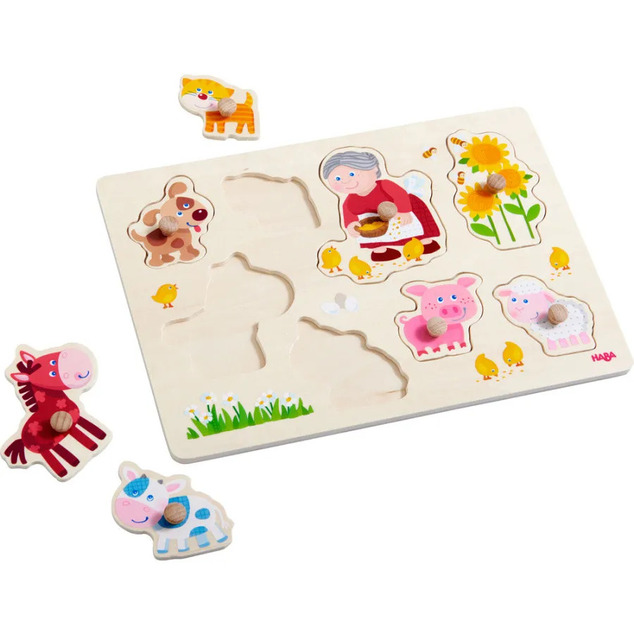 Haba Drevené vkladacie puzzle Babička a jej zvieratká