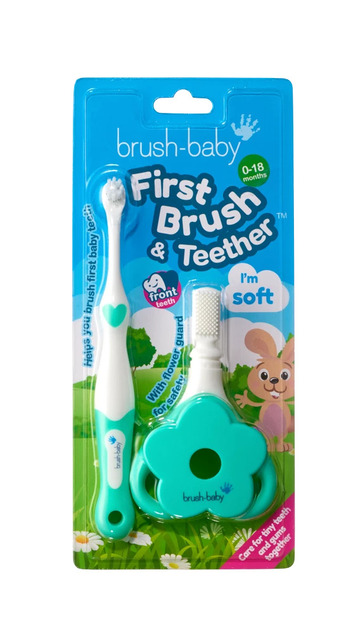 Brush-baby First Brush &amp; Teether, periuță de dinți și jucărie de dentiție, 0-18 luni
