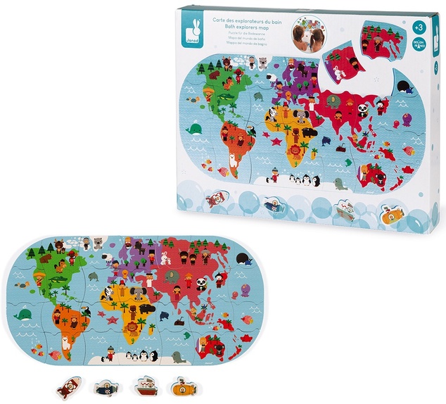 Janod Hračka do vody puzzle Mapa sveta 28 ks