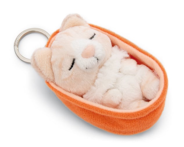 NICI kľúčenka spiaca Mačička béžová 12 cm, oranžový košík, GREEN