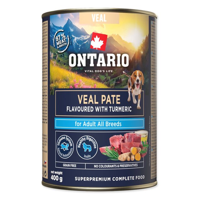 Konzerva Ontario Adult teľacie paté s príchuťou kurkumy 400g