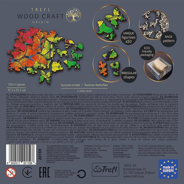 Trefl Dřevěné puzzle 501 - Duhové motýly