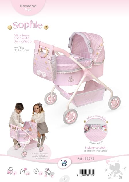 DeCuevas 86075 Môj prvý kočík pre bábiky s taškou Sophie 2025 - 56 cm
