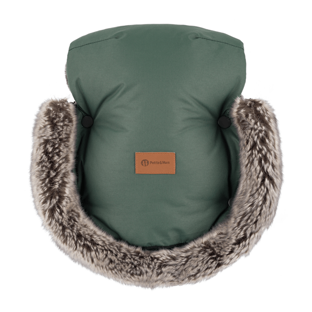 PETITE&amp;MARS Set zimný fusak Comfy 4v1 + rukavice na kočík Furry Veritable Khaki