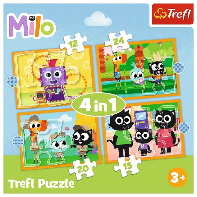 Trefl Puzzle 4v1 Milo, zoznámte sa s Milom a jeho priateľmi