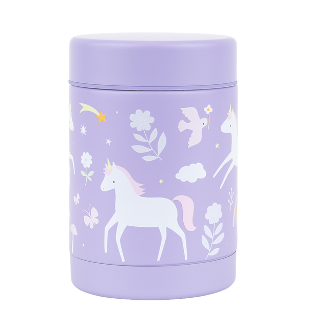 A Little Lovely Company – recipient alimentar izolat din oțel inoxidabil – unicorni și curcubeu