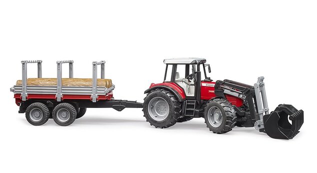 Bruder 02046 Massey Ferguson 7480 s čelným nakladačom a prepravníkom dreva