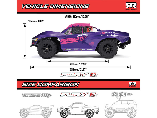 Arrma Fury 223S BLX 2WD 1:10 RTR DSC modrá