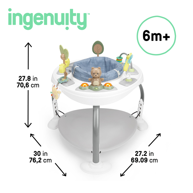 INGENUITY Jouet actif sauteur avec table 2-en-1 Bounce to Bloom™ Chambray