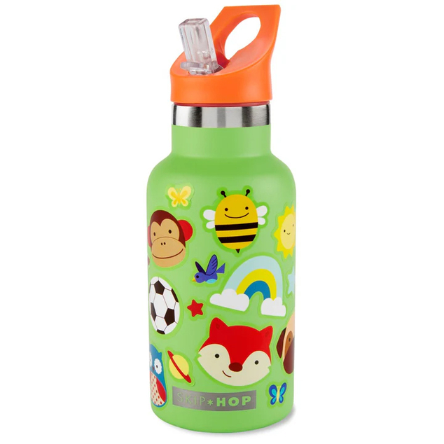 SKIP HOP Fľaša so slamkou nerezová s nálepkami canteen zelená 380 ml,
