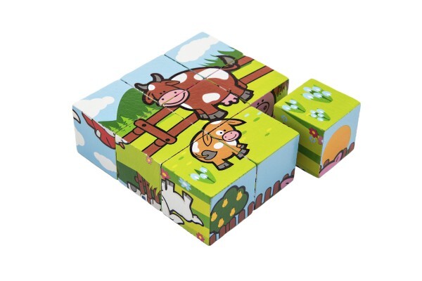 Kocky kubus Moje prvé zvieratká drevo 9x9x3cm 9ks