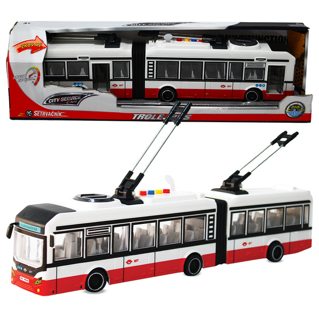 CITY SERVICE CAR - 1:16 Kĺbový trolejbus - červený na zotrvačník so zvukmi
