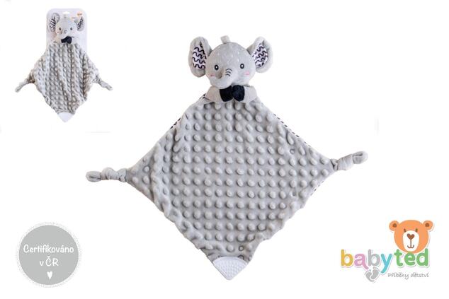 Slon babyted  uspávačik, hryzátko, hrkálka plyš 25x25cm