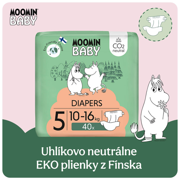 Moomin Baby 5 Maxi 10–16 kg (40 ks), eko plienky