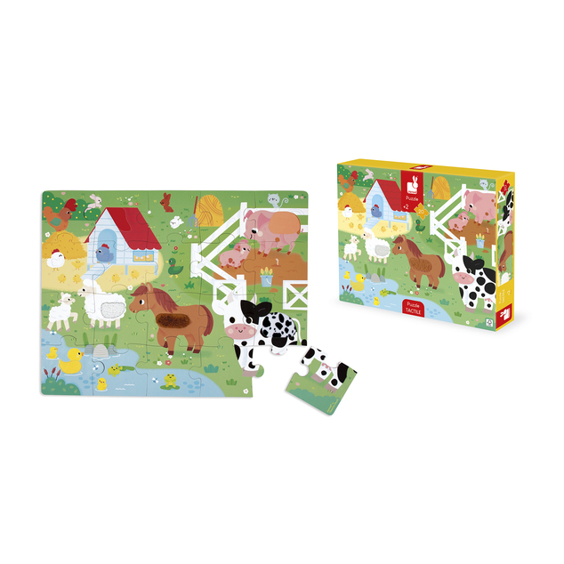 Janod Puzzle dotykové senzorické Farma s rôznymi povrchmi 20 ks
