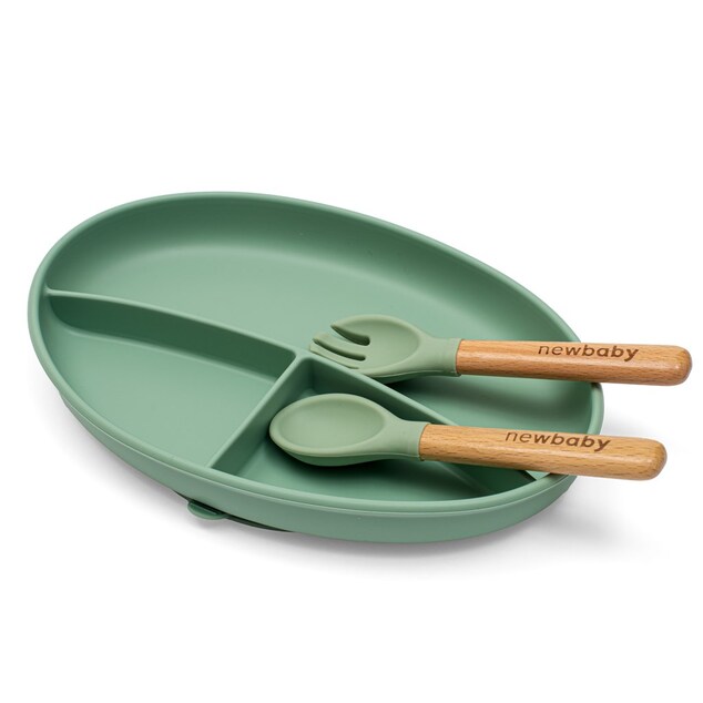 New Baby Kinder-Silikon-Essgeschirr-Set grün